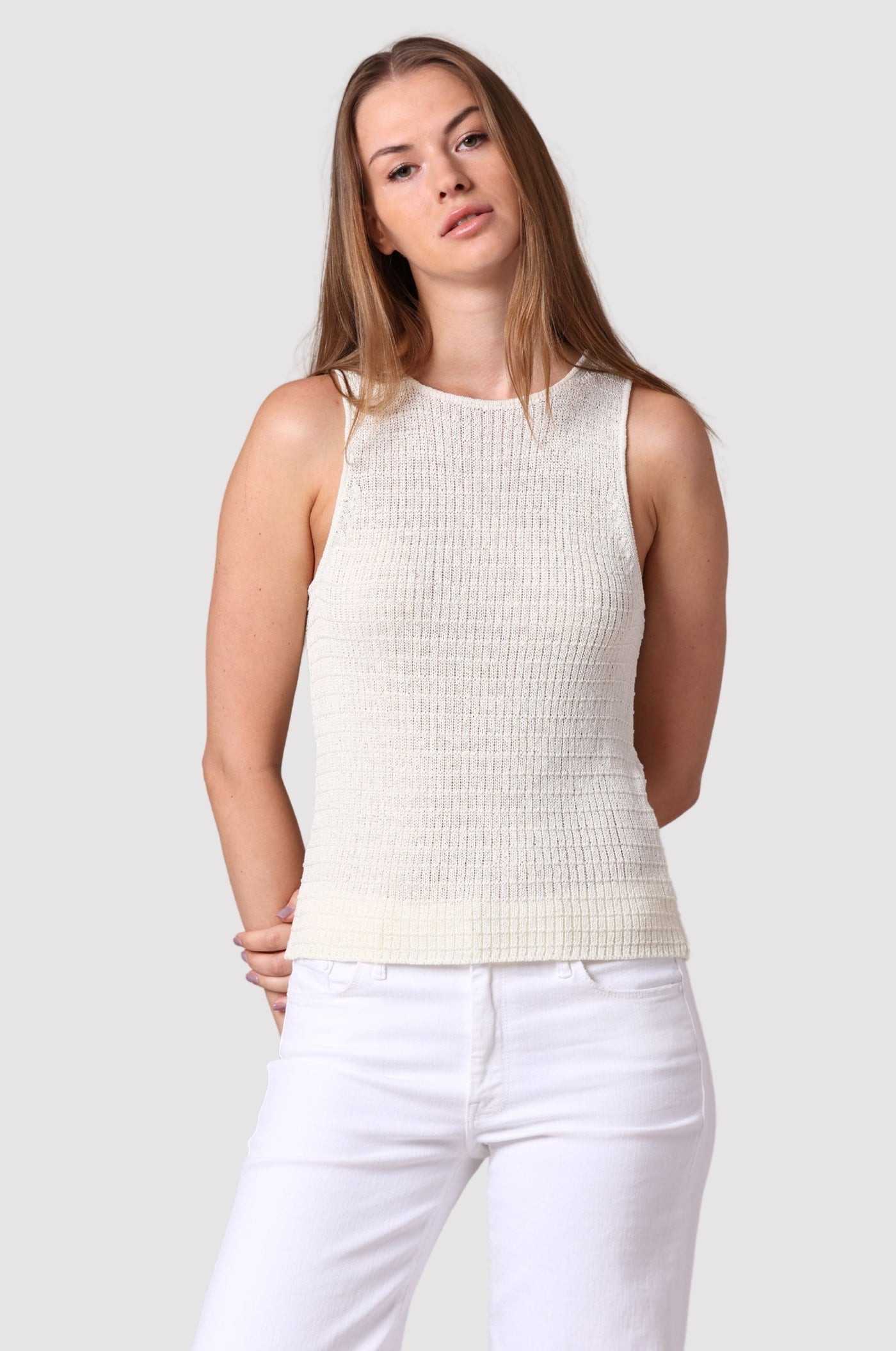 LINEN COTTON BLEND TANK IN WHITE