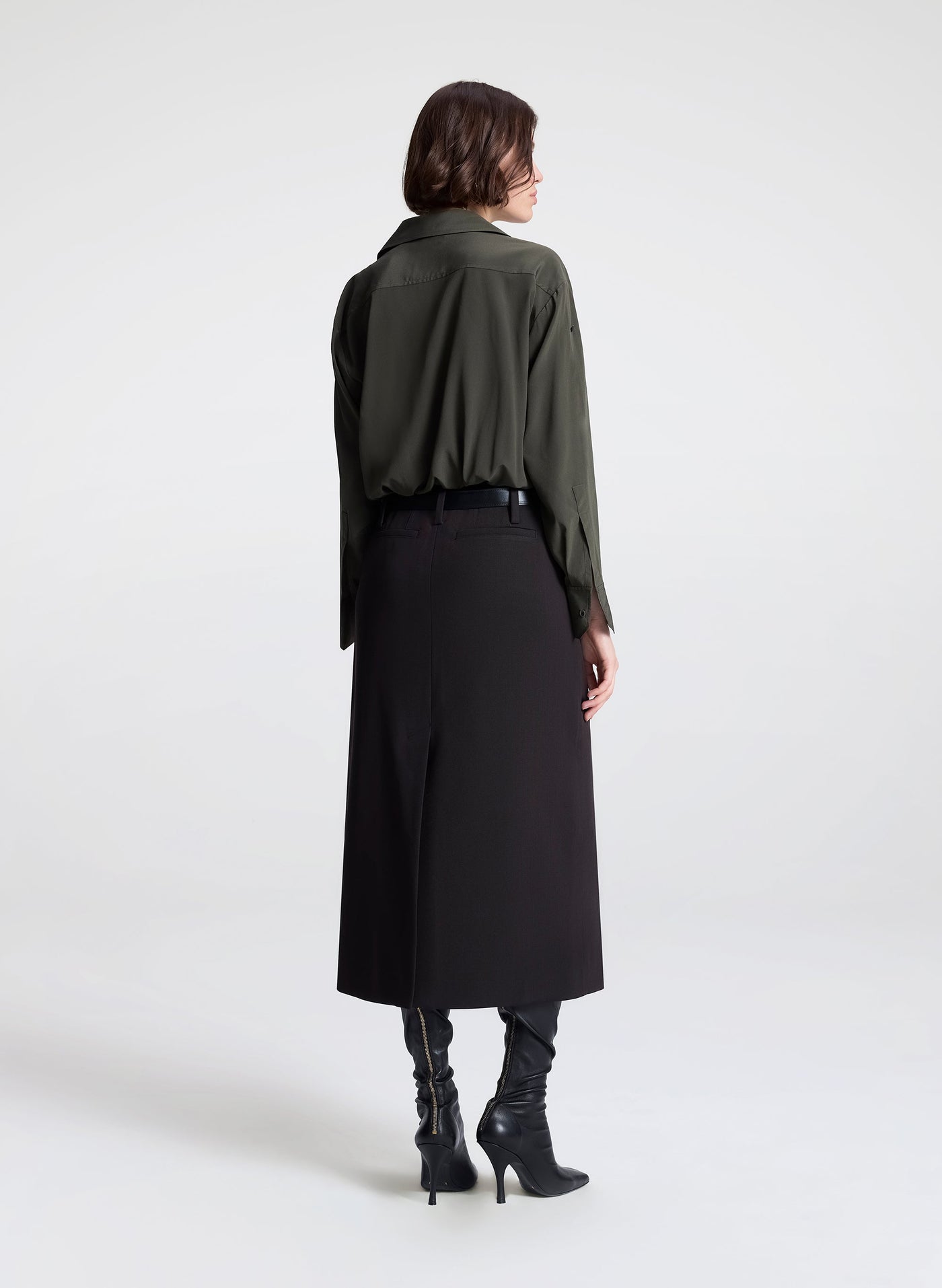 LEO SILK TOP IN OLIVE BROWN