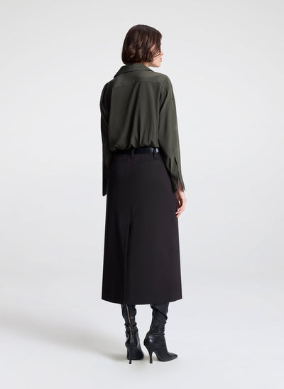 LEO SILK TOP IN OLIVE BROWN
