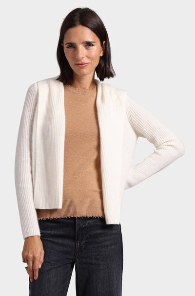 CASHMERE SHAKER HOODED FLYAWAY CARDIGAN IN WHITE