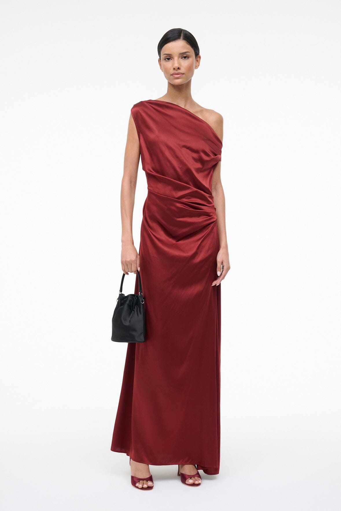 STAUD, Maxi Phare Silk Dress in Sangria, Size 8