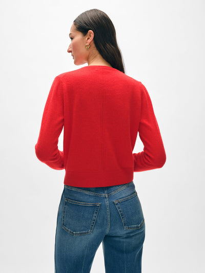 CASHMERE CREWNECK CARDIGAN IN DESERT RED