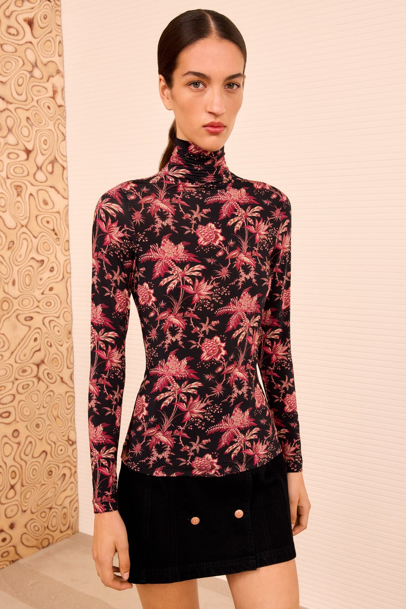 AURELIA JERSEY LONG SLEEVE TURTLE NECK IN MIDNIGHT LILY