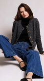 Minnie Rose CASHMERE SILK MARLED RELAXED CREW CARDI at Romi Boutique
