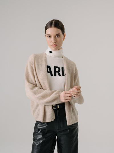 JUNIPER BALLOON-SLEEVE OPEN CARDIGAN IN JUTE