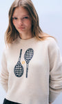White & Warren Cashmere Tennis Embroidered Sweatshirt at Romi Boutique