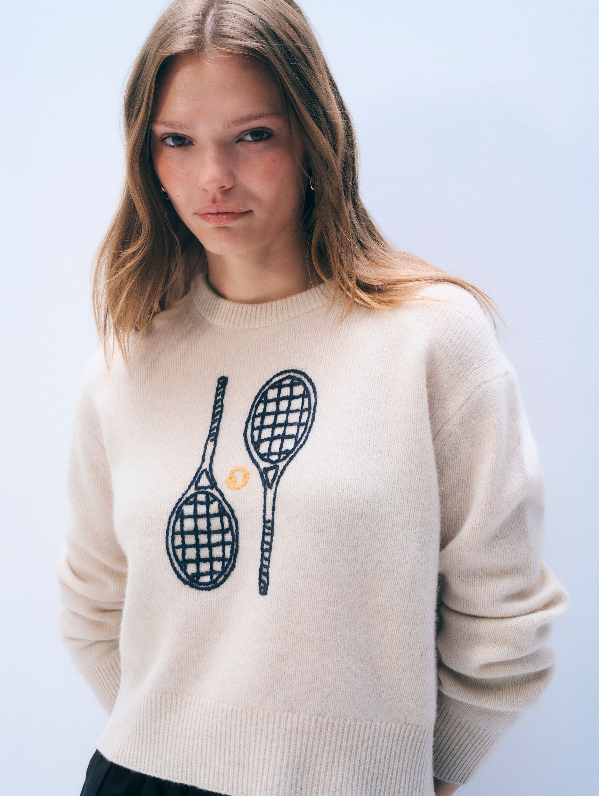 White & Warren Cashmere Tennis Embroidered Sweatshirt at Romi Boutique