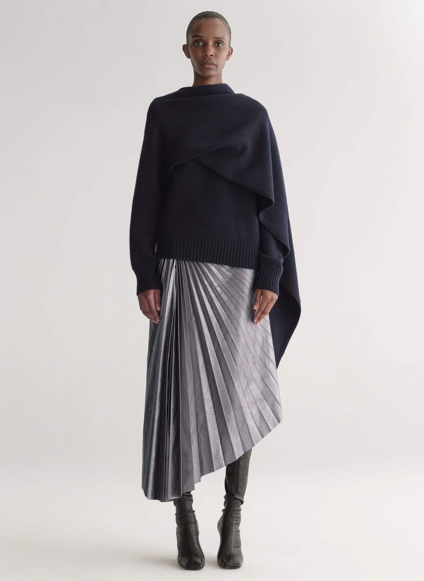 TRACY VEGAN SKIRT IN SLATE METALLIC