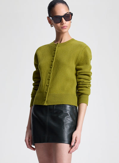 COWAN LEATHER MINI SKIRT IN DARK GREEN