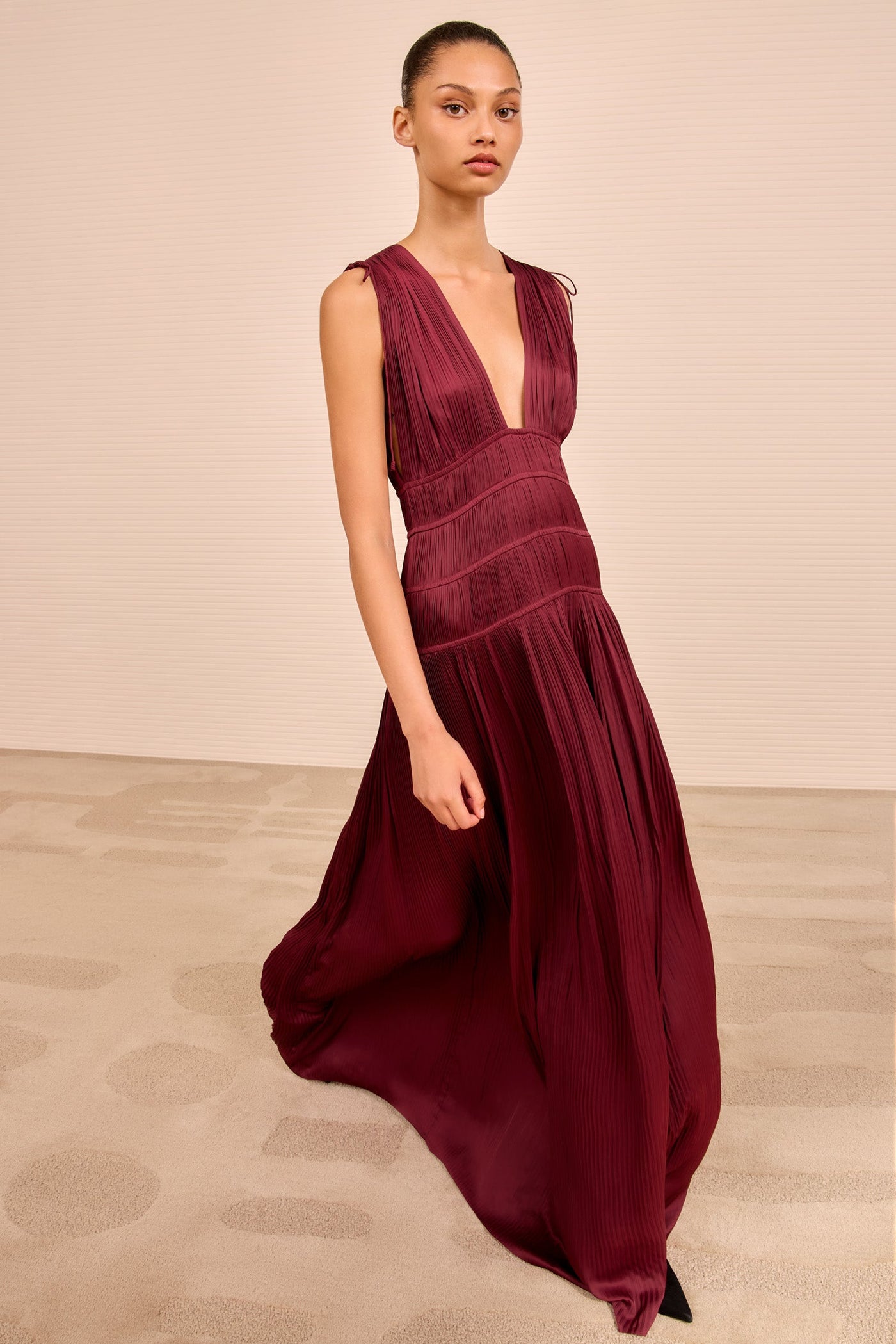 TASNEEM DEEP V GOWN IN CLARET