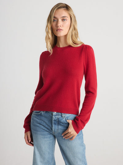 MABEL PUFF-SLEEVE CREWNECK IN RED - Romi Boutique
