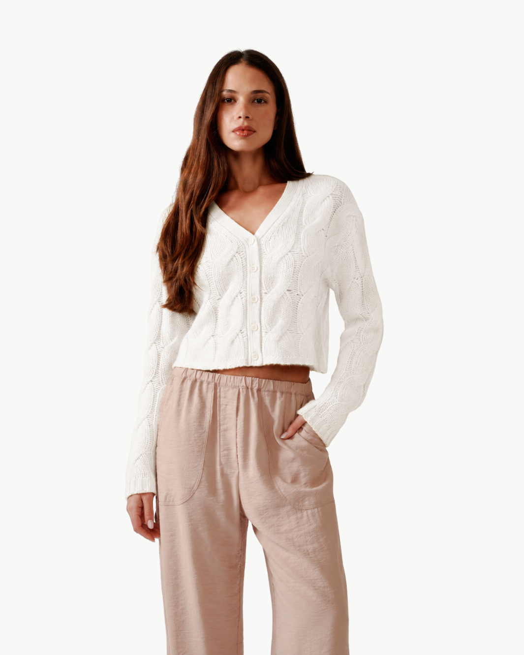 Jolie V-Neck Cropped Cable Cardigan