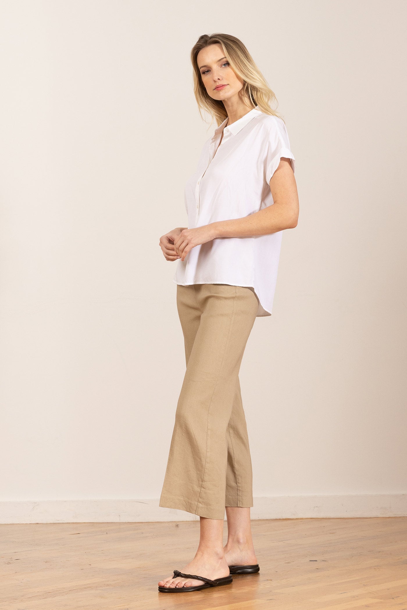 ALEX LINEN PANT IN KHAKI - Romi Boutique