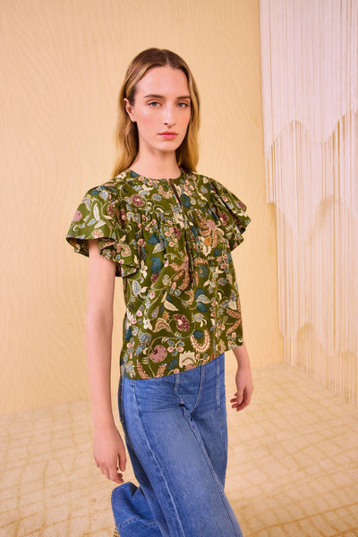 PERLINE FLUTTER SLEEVE BLOUSE IN LICHEN - Romi Boutique