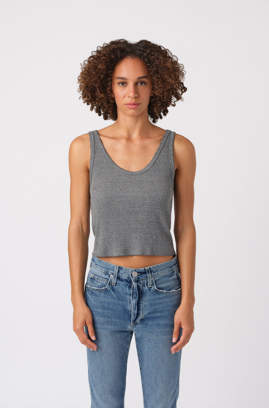 CROP RIB TANK IN HEATHER GREY - Romi Boutique