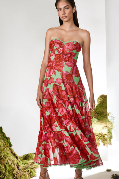 AMBAR LONG DRESS IN GREEN BLOSSOM