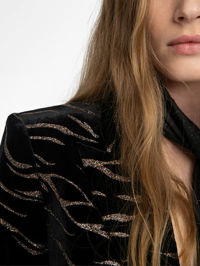 VAVY SEQUIN VELVET BLAZER TIGER IN BLACK