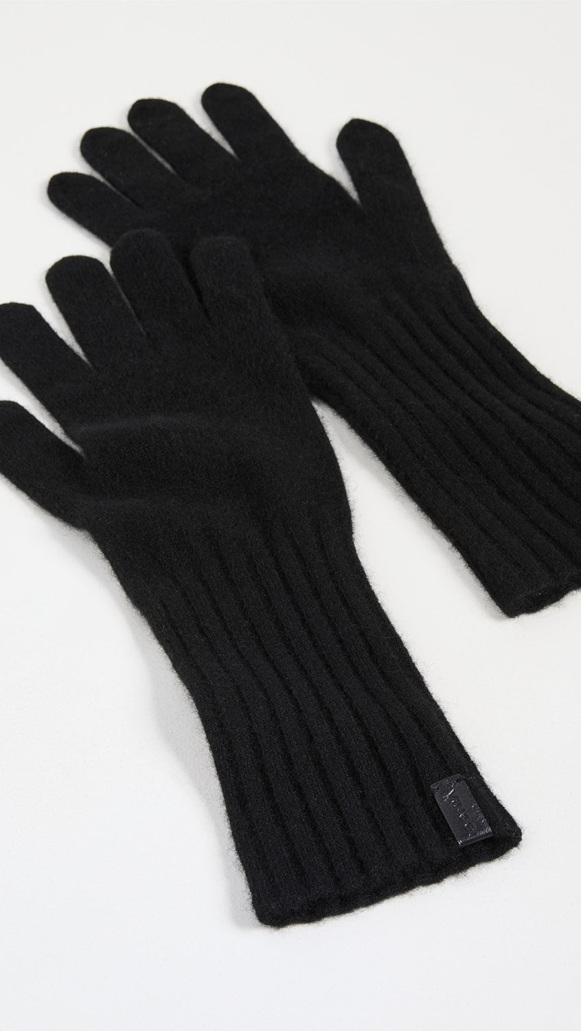 BOILED CASHMERE KNIT GLOVE IN BLACK - Romi Boutique