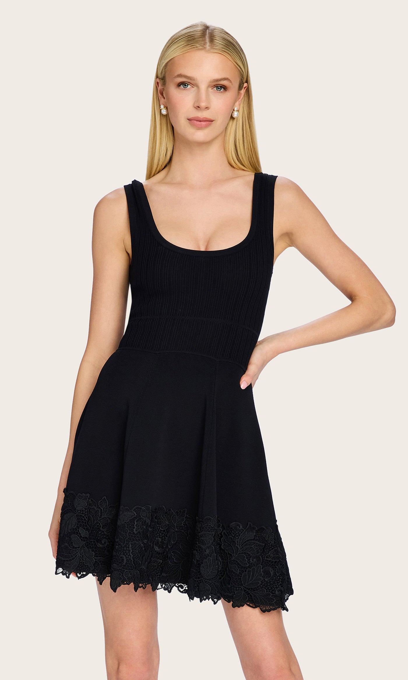 ORPHEUS LACE COMBO RIB DRESS IN BLACK