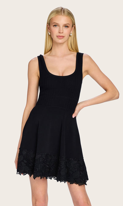 ORPHEUS LACE COMBO RIB DRESS IN BLACK