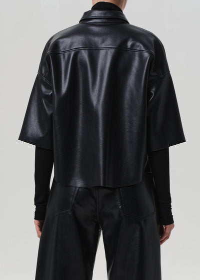 FRANCES CROPPED CAPE BUTTON UP IN BLACK