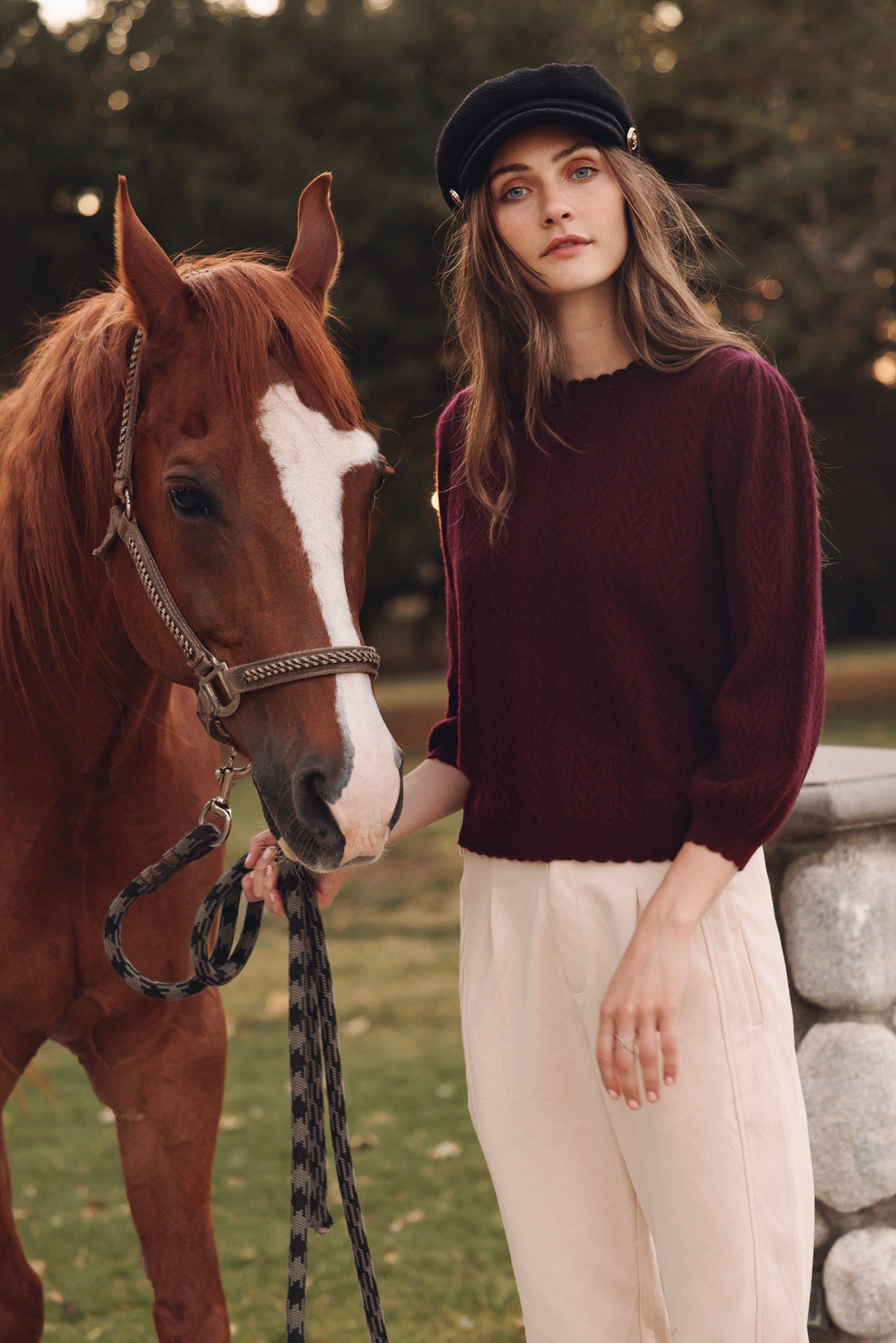 CHARLENE 3/4 SLEEVE TEXTURED CREWNECK IN PINOT