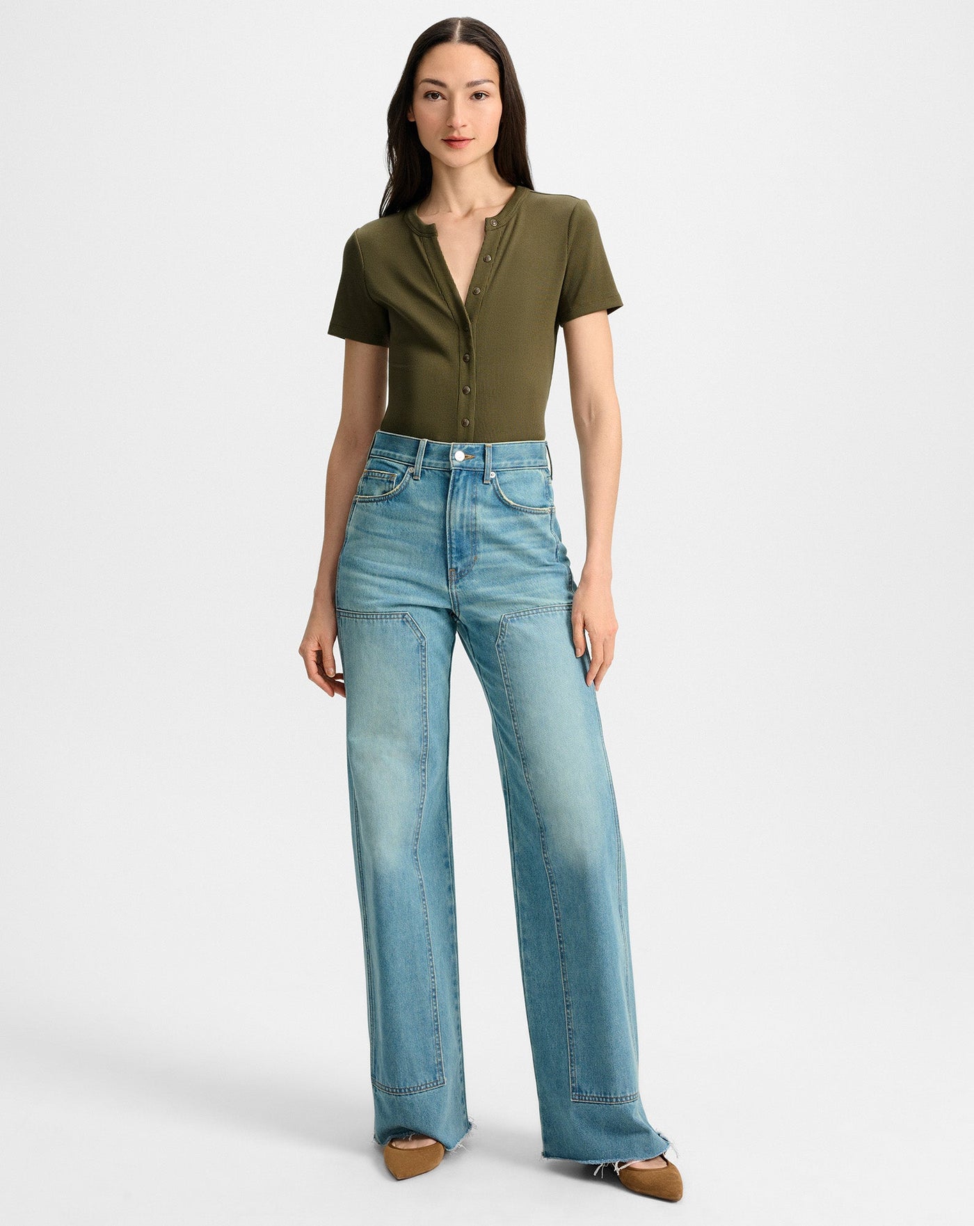 DILIA BUTTON DOWN T-SHIRT IN CYPRESS