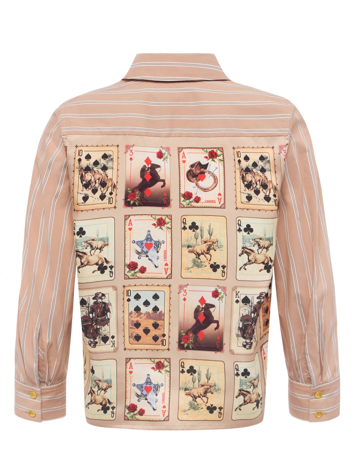 FAWN WESTERN CARD PRINT SHIRT IN STRIPE/TAN MULTI