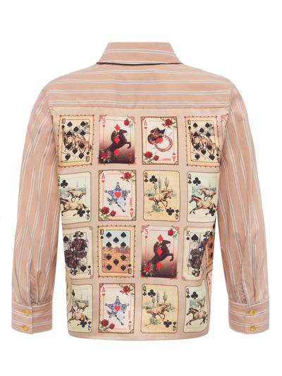 FAWN WESTERN CARD PRINT SHIRT IN STRIPE/TAN MULTI