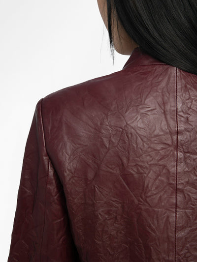 VERYN CRINKLED LEATHER BLAZER IN BURGUNDY