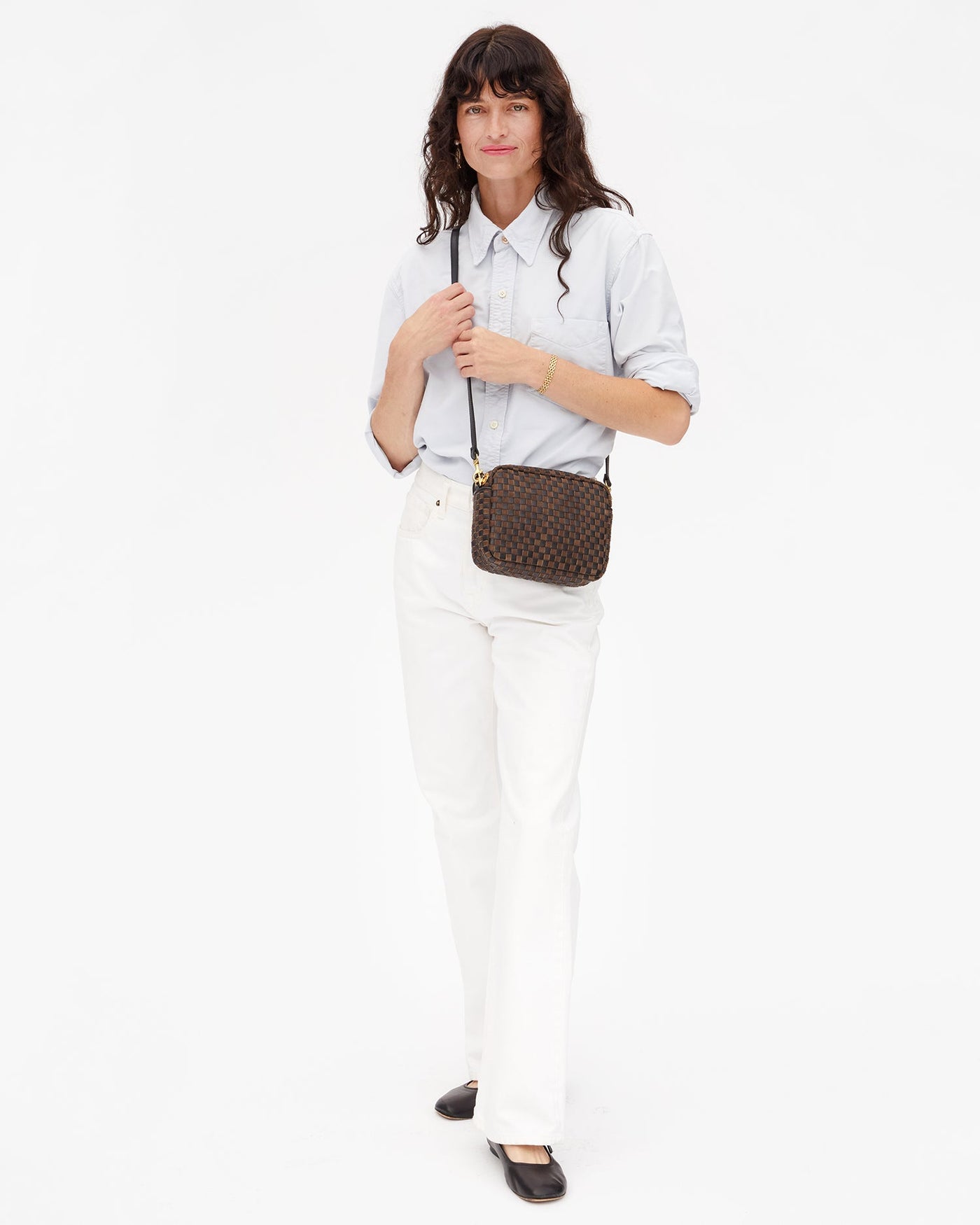 MIDI SAC LEATHER & SUEDE WOVEN CHECKER IN BLACK & CHOCOLATE