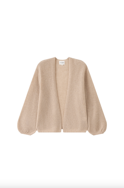 JUNIPER BALLOON-SLEEVE OPEN CARDIGAN IN JUTE
