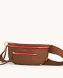 Hammitt CHARLES CROSSBODY MED IN MAHOGANY PEBBLE/BRUSHED GOLD RED ZIP at Romi Boutique