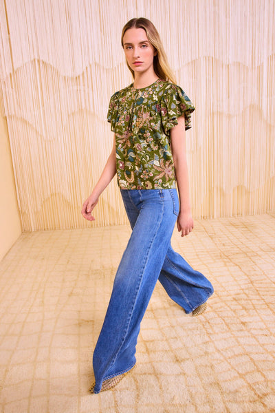 PERLINE FLUTTER SLEEVE BLOUSE IN LICHEN - Romi Boutique