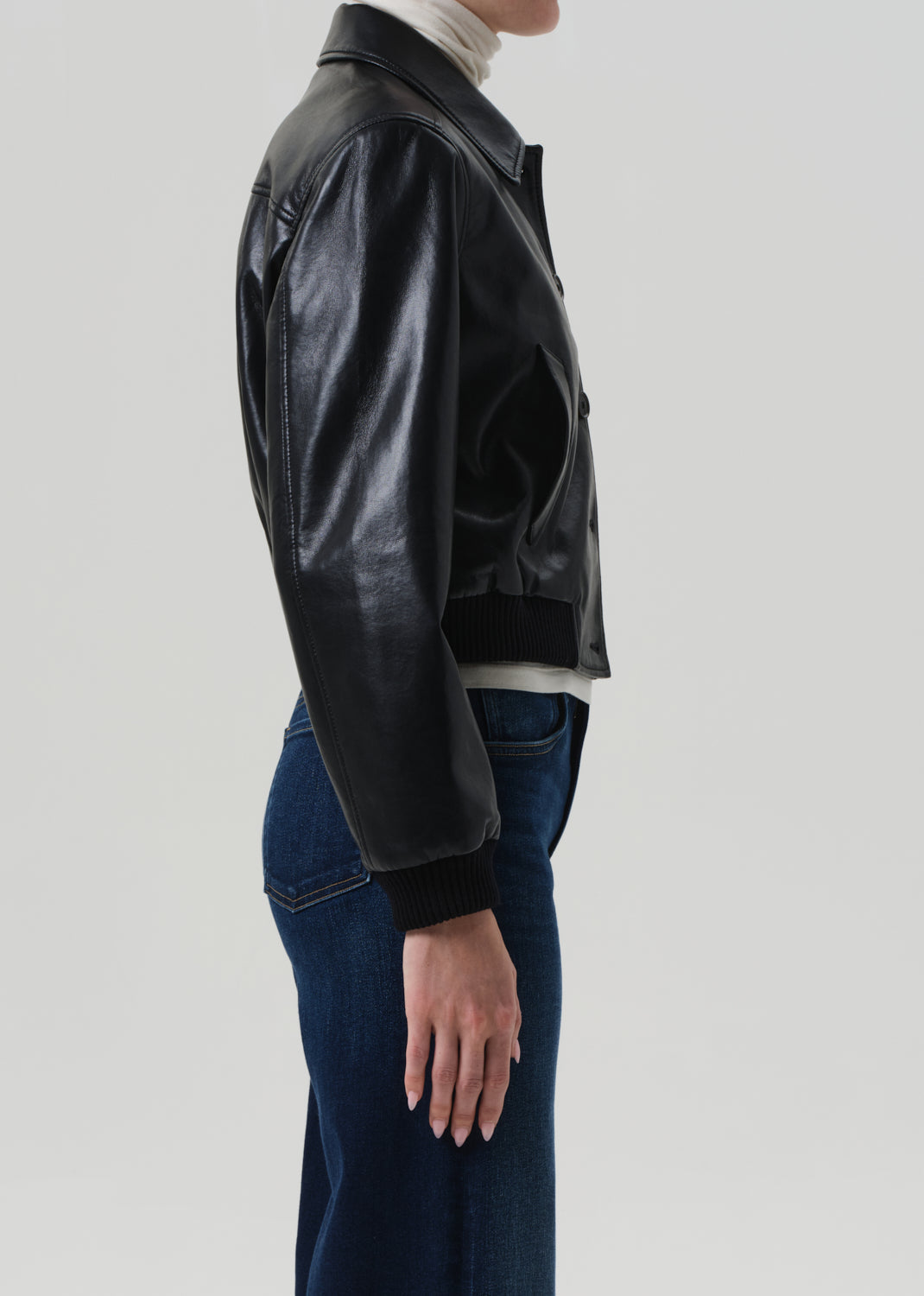 LOLA BOMBER RECYCLED LEATHER IN BLACK