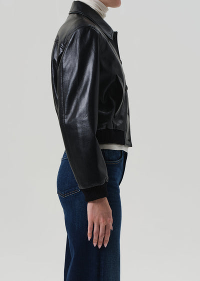 LOLA BOMBER RECYCLED LEATHER IN BLACK
