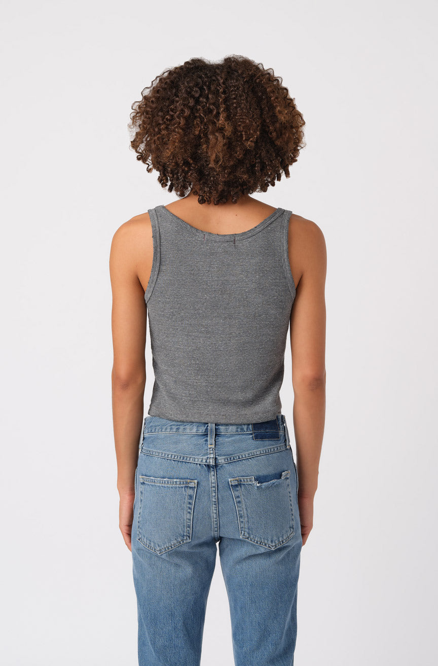CROP RIB TANK IN HEATHER GREY - Romi Boutique