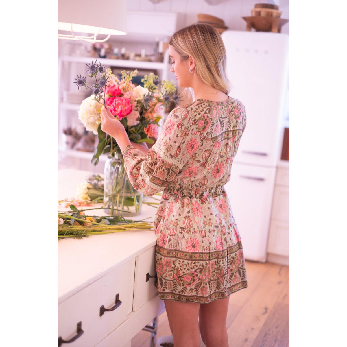 PATTON MINI DRESS IN MINT AND PINK FLORAL