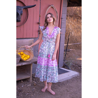 SYLVIE MIDI DRESS IN MIXED PRINTS - Romi Boutique