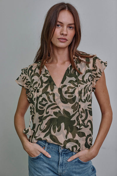 BASIA TOP IN TONAL CACTUS CHIFFON