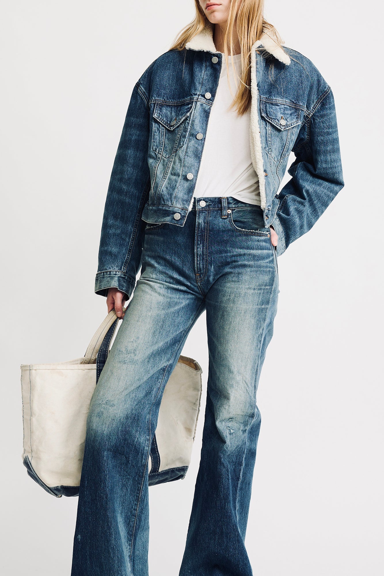 IRIS BOXY TRUCKER JACKET IN FENMORE BLUE W/ SHERPA LINING