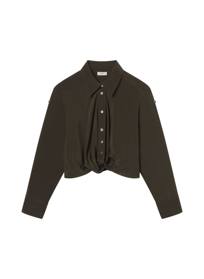 LEO SILK TOP IN OLIVE BROWN