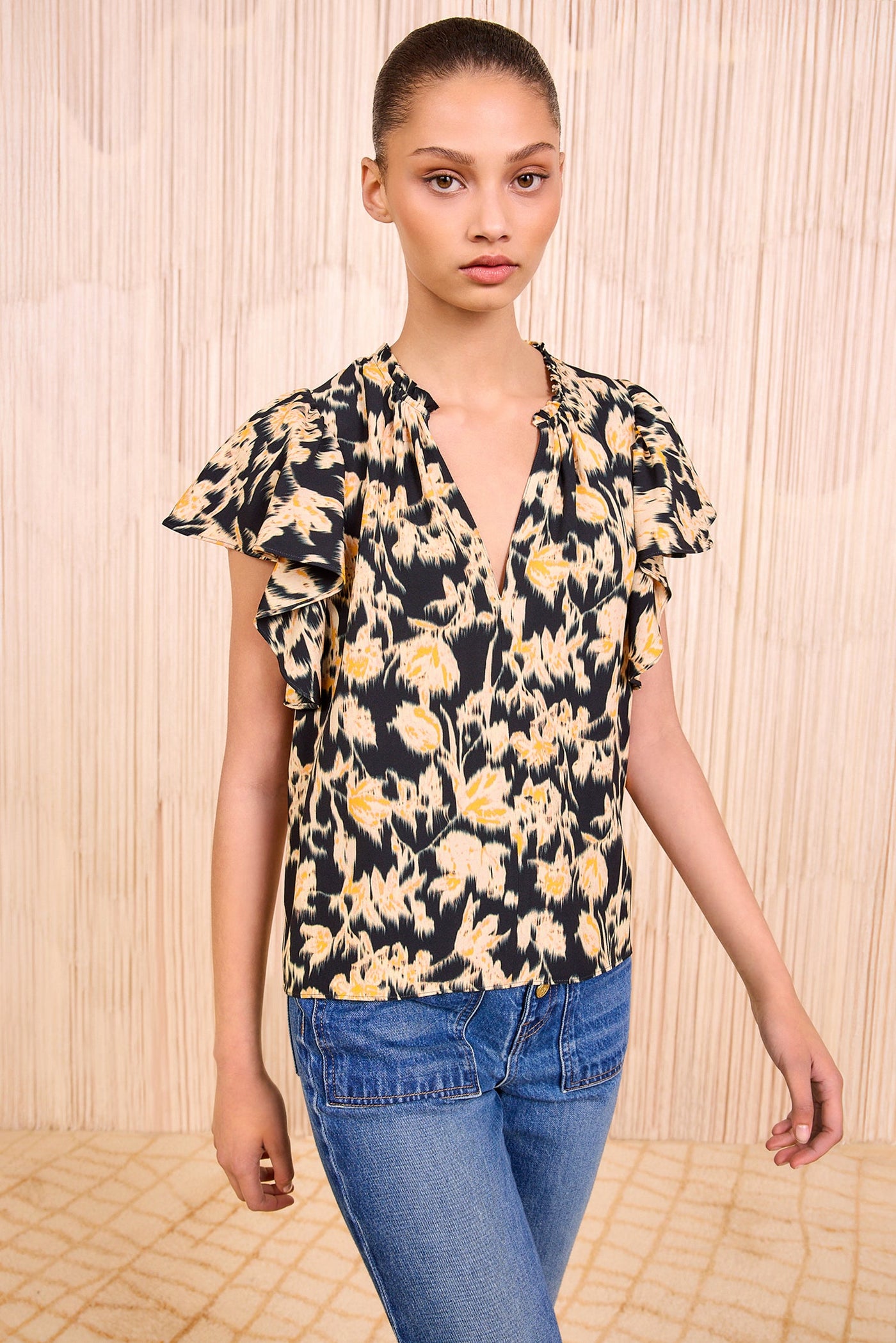 LILO FLUTTER SLEEVE BLOUSE IN TOURMALINE
