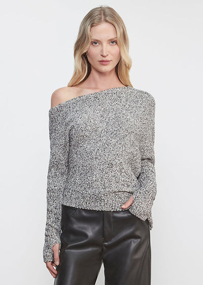 BOUCLE KNIT SLOUCH SWEATER IN PEPPER