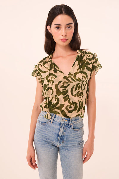 BASIA TOP IN TONAL CACTUS CHIFFON