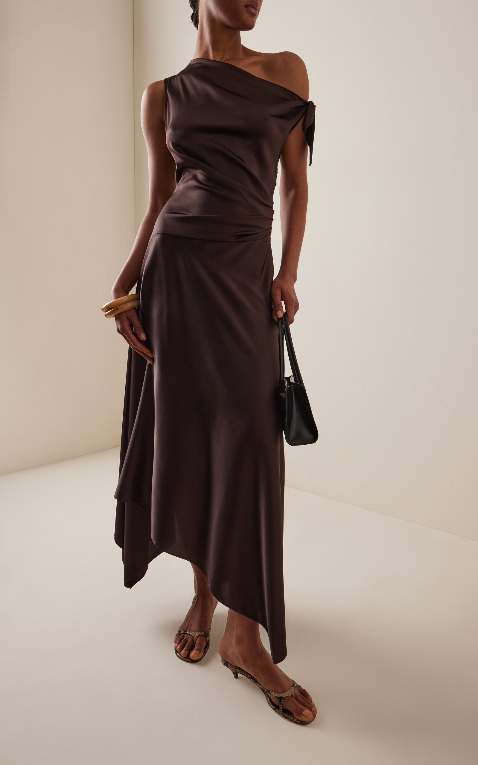 STAUD - Portia Silk-Blend Midi Dress - Brown - US 4