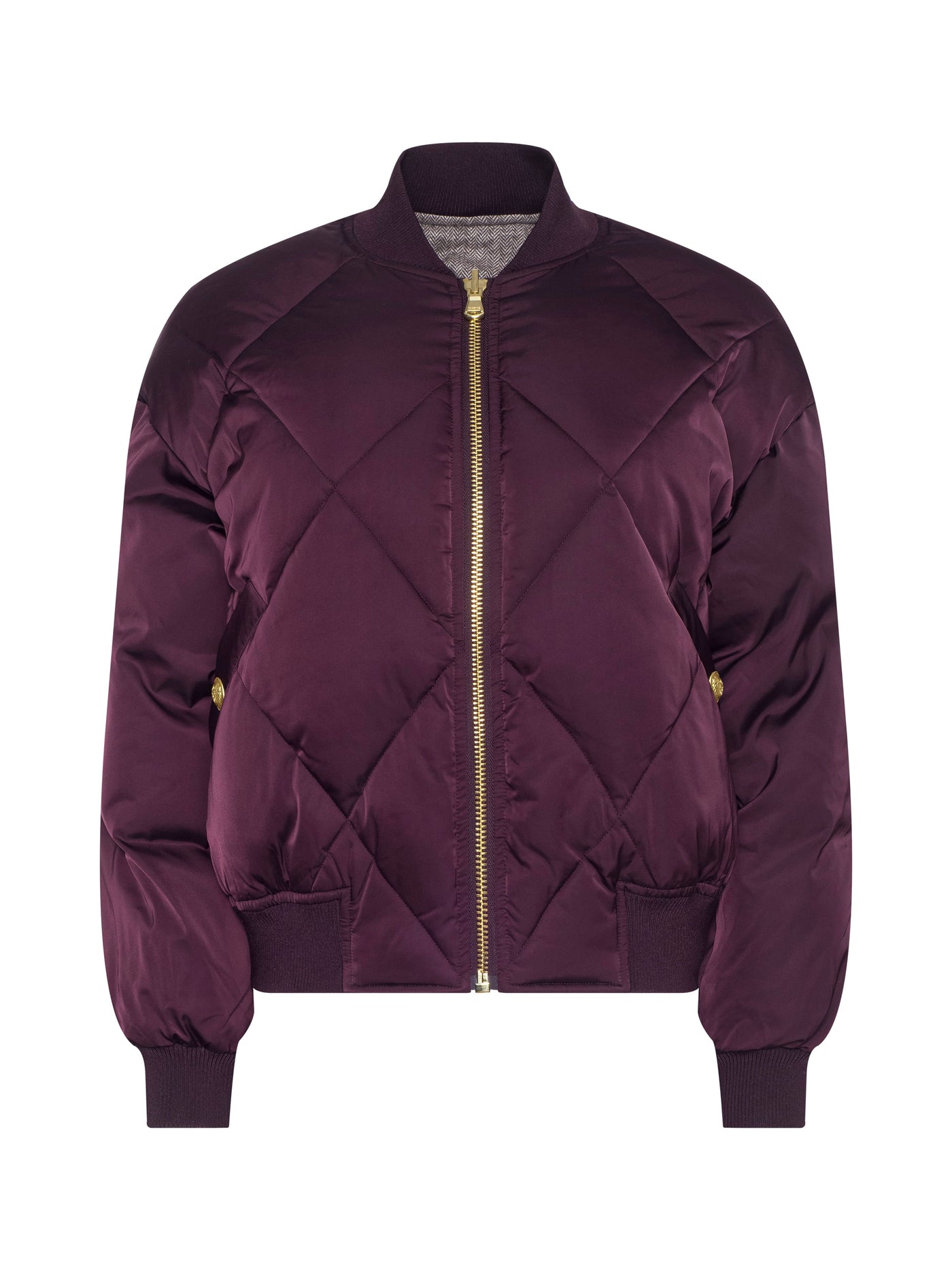VIOLETA REVERSIBLE PUFFER IN WINE/HERRINGBONE