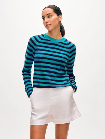 CASHMERE STRIPED SWEATSHIRT IN TURQUOISE SEA COMBO