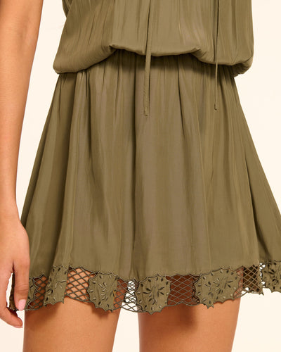 IRMA SLEEVELESS EMBROIDERED MINI DRESS IN OLIVE GREEN