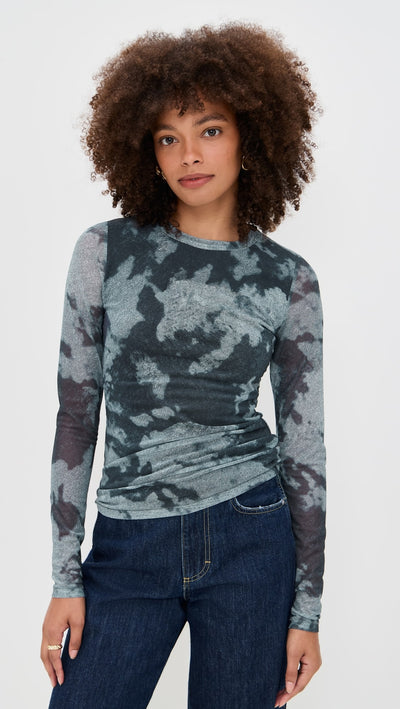 YANA PRINTED MESH LS TEE IN SILVER MULTI
